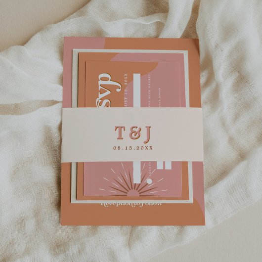 TRIXIE Pink & Oranje Retro 70's bruiloft Uitnodigi Uitnodigingen Wikkel