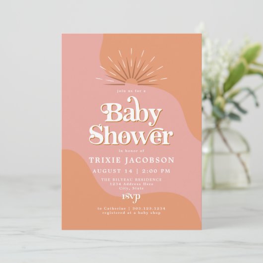 TRIXIE Retro 70's Disco Roze & Sinaasappel Baby sh Kaart (Staand voorkant)