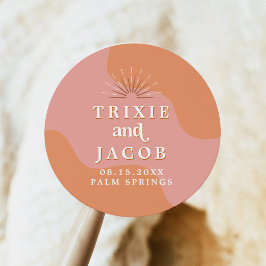 TRIXIE Retro 70's Groovy Roze en Oranje bruiloft Ronde Sticker