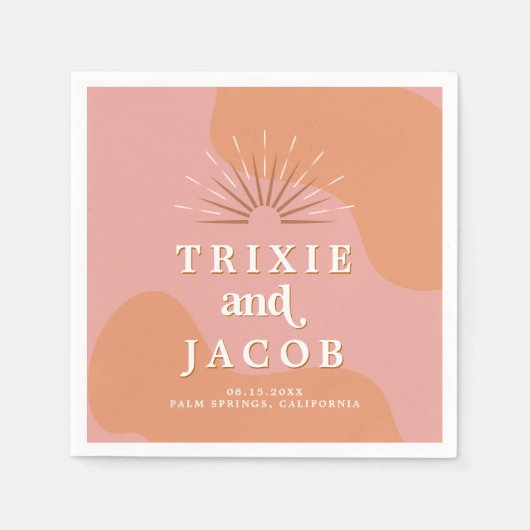 TRIXIE Retro 70's Groovy Roze en Oranje bruiloft Servet (Voorkant)