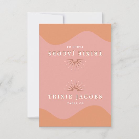 TRIXIE Retro 70's Groovy Roze Oranje Plaatskaartje RSVP Kaartje (Voorkant)