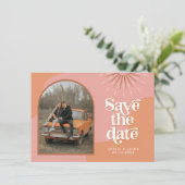 TRIXIE Retro Arched Photo Boho Save the Date Kaart (Staand voorkant)