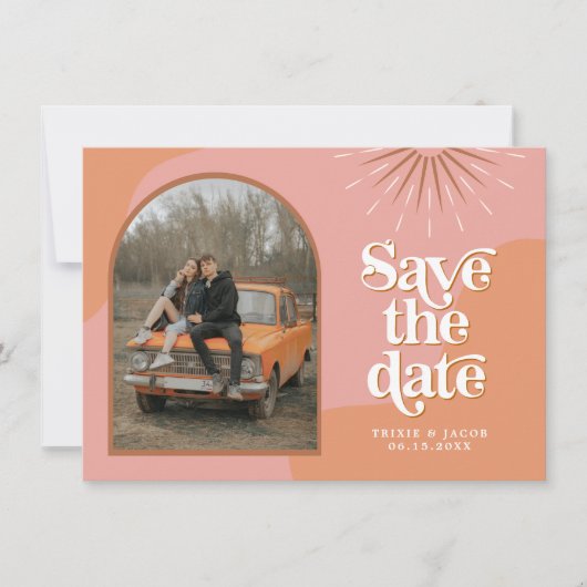 TRIXIE Retro Arched Photo Boho Save the Date Kaart (Voorkant)