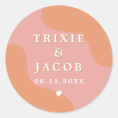 TRIXIE Retro Roze & Oranje 70's Bruiloft Ronde Sticker (Voorkant)