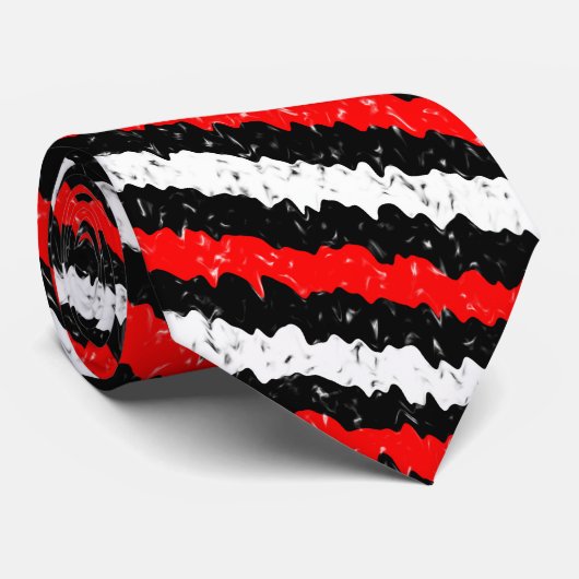 Troebel gevlekt rood zwart-wit diagonaal patroon stropdas (Opgerold)