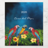 Troebel tropische papegaaien wijn etiket (Enkel label)