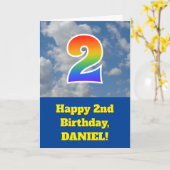 Troebele blauwe hemel, regenboogpatroon "2" Birthd Kaart (Gele Bloem)