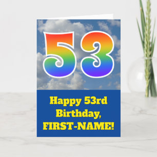 Troebele blauwe hemel, regenboogpatroon "53" Birth Kaart