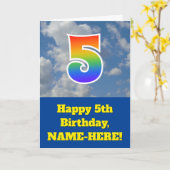 Troebele blauwe hemel, regenboogpatroon "5" Birthd Kaart (Gele Bloem)