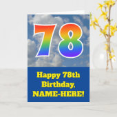 Troebele blauwe hemel, regenboogpatroon "78" Birth Kaart (Gele Bloem)