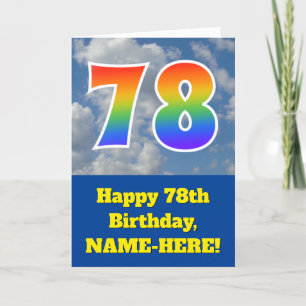 Troebele blauwe hemel, regenboogpatroon "78" Birth Kaart