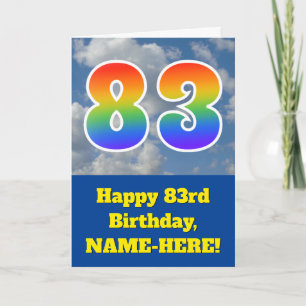 Troebele blauwe hemel, regenboogpatroon "83" Birth Kaart