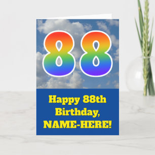 Troebele blauwe hemel, regenboogpatroon "88" Birth Kaart