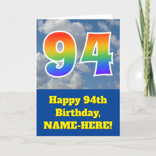 Troebele blauwe hemel, regenboogpatroon "94" Birth Kaart