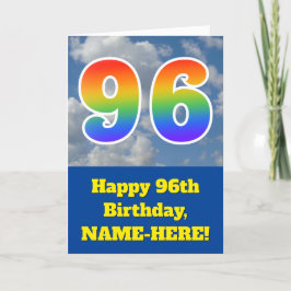 Troebele blauwe hemel, regenboogpatroon "96" Birth Kaart