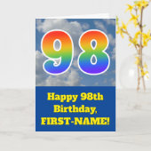 Troebele blauwe hemel, regenboogpatroon "98" Birth Kaart (Gele Bloem)