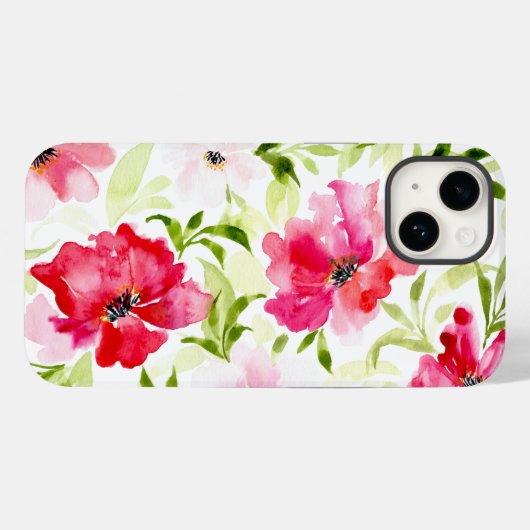 Troebele rode roze bloemen bladeren speck Case-Mate iPhone case (Achterkant (horizontaal))