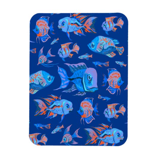 Troebele tropische vissen op blauw magneet (Verticaal)
