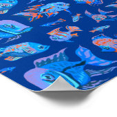 Troebele tropische vissen op blauw poster (Hoek)