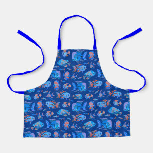 Troebele tropische vissen op blauw schort
