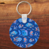 Troebele tropische vissen op blauw sleutelhanger (Voorkant)