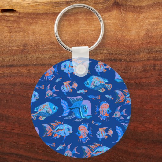 Troebele tropische vissen op blauw sleutelhanger (Voorkant)