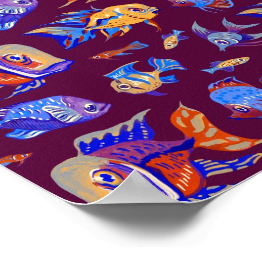 Troebele tropische vissen op donker paars poster (Hoek)