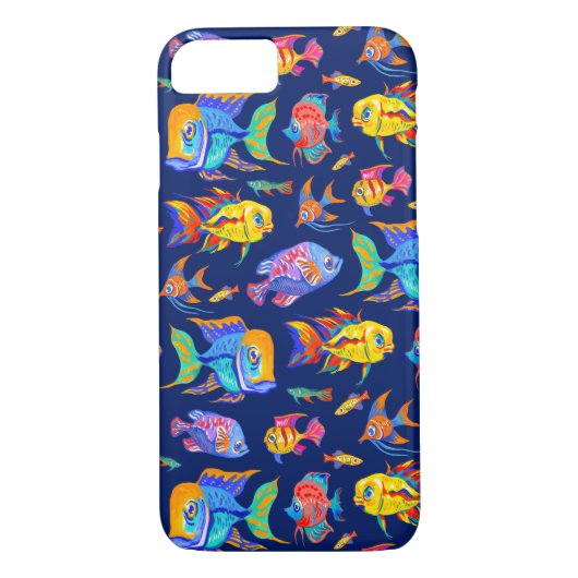 Troebele tropische vissen op donkerblauw Case-Mate iPhone case (Achterkant)