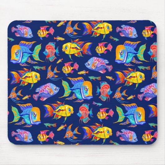 Troebele tropische vissen op donkerblauw muismat (Voorkant)
