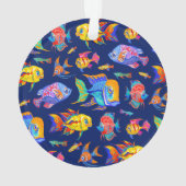 Troebele tropische vissen op donkerblauw ornament (achterkant)