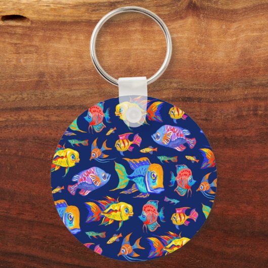 Troebele tropische vissen op donkerblauw sleutelhanger (Voorkant)