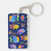Troebele tropische vissen op donkerblauw sleutelhanger (achterkant)