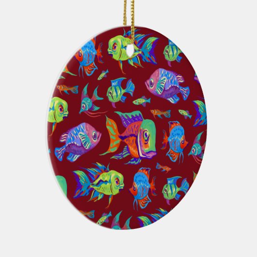 Troebele tropische vissen op donkerrood keramisch ornament (Rechts)