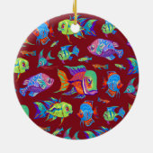Troebele tropische vissen op donkerrood keramisch ornament (Achterkant)