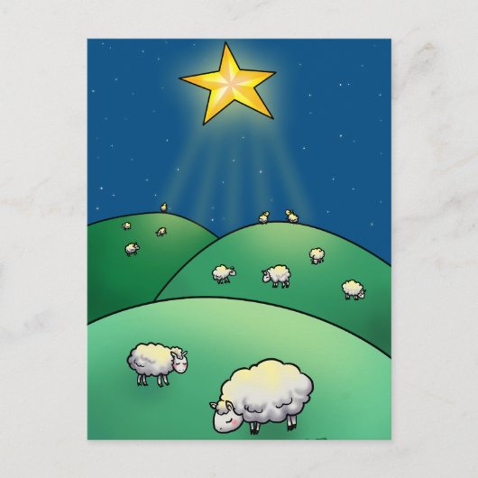 Troep van schapen onder de Ster van Kerstmis Feestdagenkaart (Voorkant)
