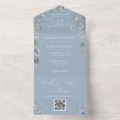 Trofblauw bloemenschrift Harten QR-code Trouwen All In One Uitnodiging (Binnen)