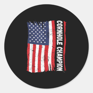 Trofee Kampioen Fun Bean Bag Cornhole Speler Vlag Ronde Sticker