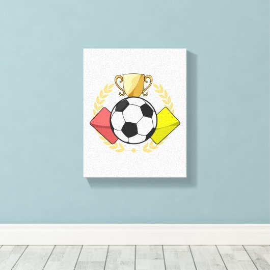 Trofee voor rode en gele voetbal canvas afdruk (Insitu (Houten vloer))