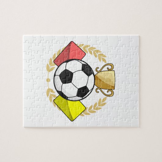 Trofee voor rode en gele voetbal legpuzzel (Horizontaal)