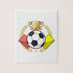 Trofee voor rode en gele voetbal legpuzzel