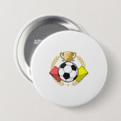 Trofee voor rode en gele voetbal ronde button 7,6 cm (Voorkant /achterkant)