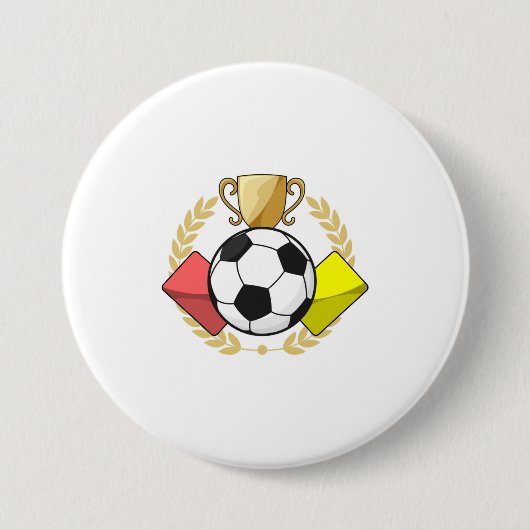 Trofee voor rode en gele voetbal ronde button 7,6 cm (Voorkant)