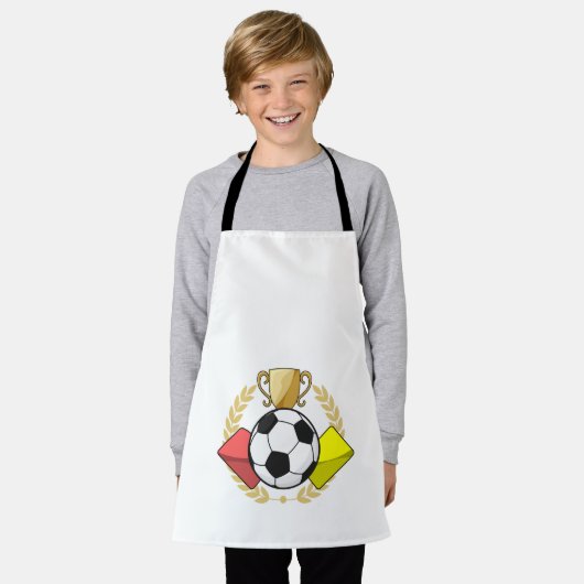 Trofee voor rode en gele voetbal schort (Gedragen)