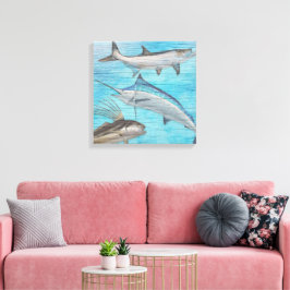 Trofee Zoutwatervis Tarpon Hanenvis Marlijn Canvas Afdruk