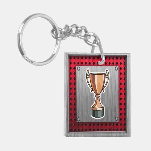 Trofie; geborsteld metaal sleutelhanger (Voorkant Links)