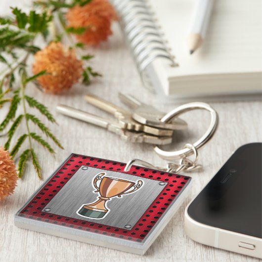 Trofie; geborsteld metaal sleutelhanger (Voorkant Rechts)