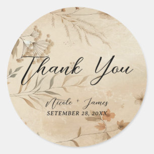 Trofische vintage bruiloft met delicate bloemen ronde sticker