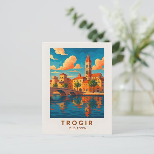Trogir Kroatië Vintage Travel Poster Briefkaart (Staand voorkant)