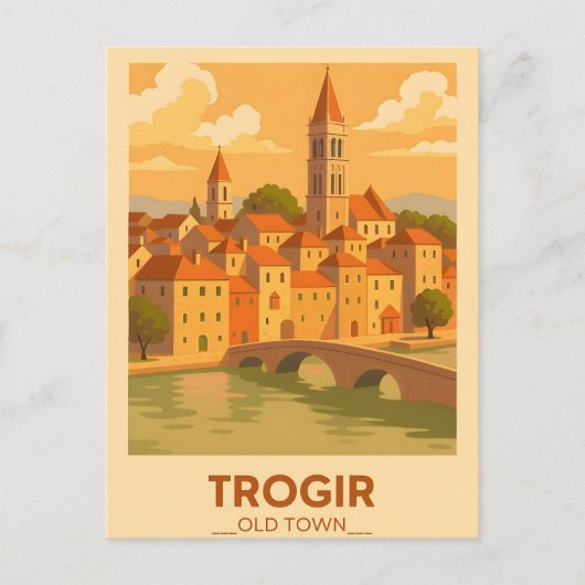 Trogir Kroatië Vintage Travel Poster Briefkaart (Voorkant)