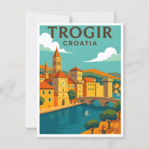 Trogir Kroatië Vintage Travel Poster Briefkaart
